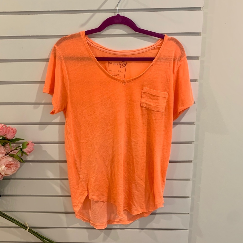 Free People Vneck tshirt neon orange/ peach - Picture 7 of 8